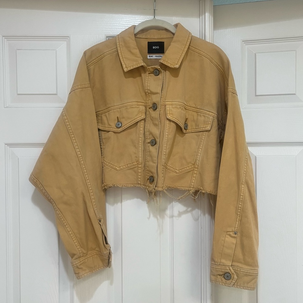 Bdg Tan Cropped Rough hem Jean Jacket | Urban Outfitters. Size Medium
